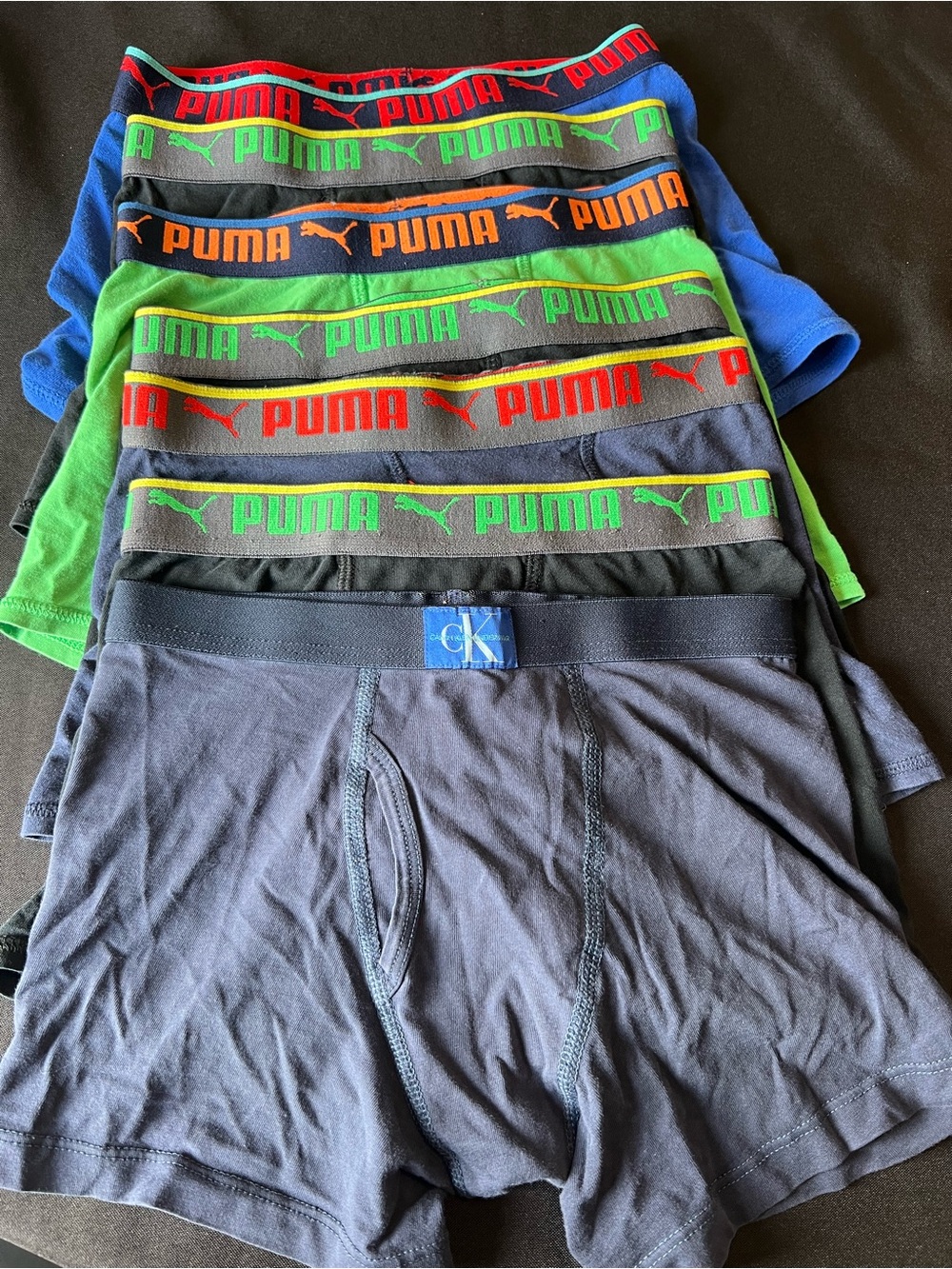 Boys Puma Medium Multicolor Boxer Briefs - Pack with Blue Calvin Klein Pair